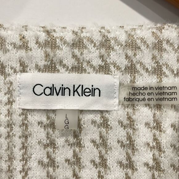 Calvin Klein Women Knit Cardigan Coat Long Sleeve Open Front Houndstooth plaid L - Picture 7 of 13